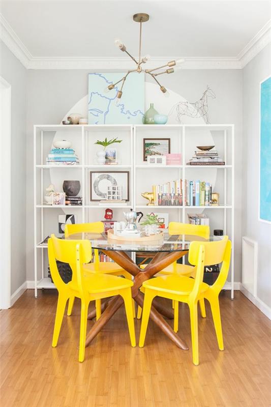 skandinaaviset design -huonekalut ruokapöytä ja tuolit keltainen