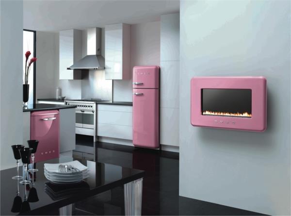 smeg jääkaappi minimalistinen keittiö vaaleanpunainen kiilto