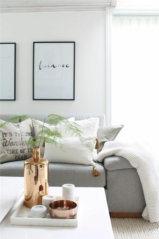 osta sohva skandinaaviseen tyyliin vaaleanharmaa valkoinen sohvapöytä