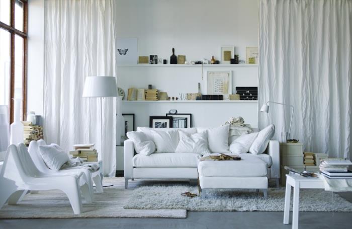 sohva osta skandinaavinen sohva valkoinen matto olohuoneen sisustus
