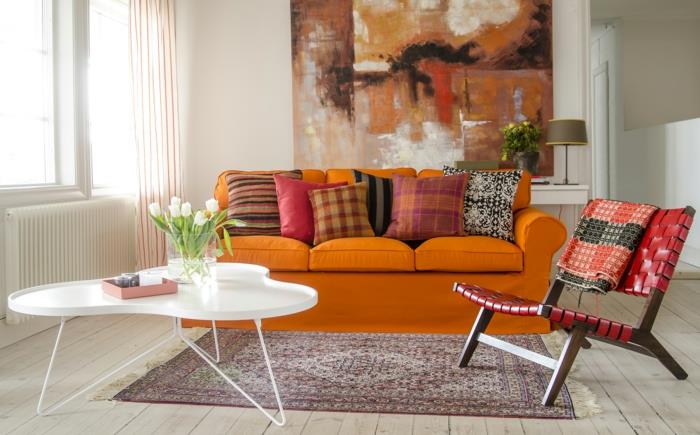 sohvatyynyt upeat värilliset heitotyynyt oranssi sohva