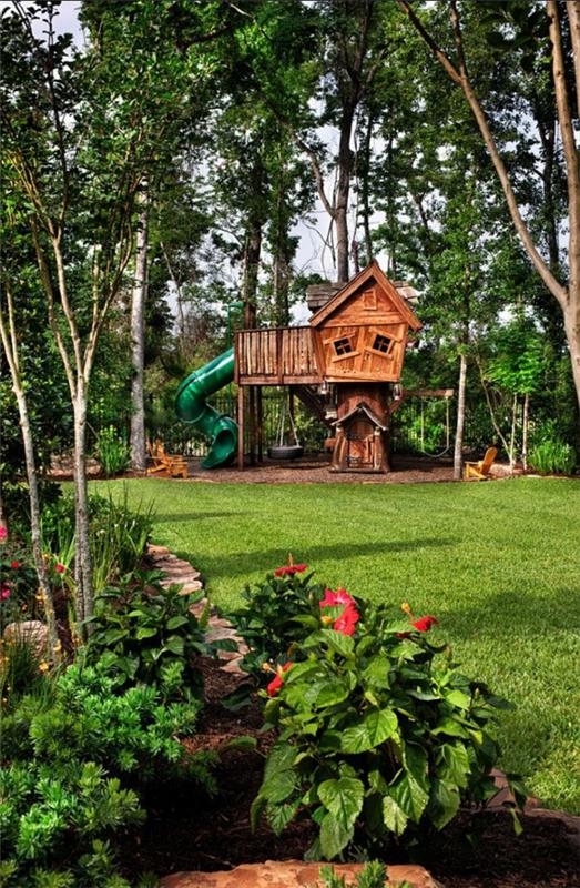 puutarhan suunnitteluideoita kuvia leikkialue puutarhassa puusta