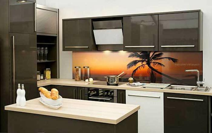 lasi takaseinä keittiö palmuja ranta kirkkaan oranssi auringonlasku