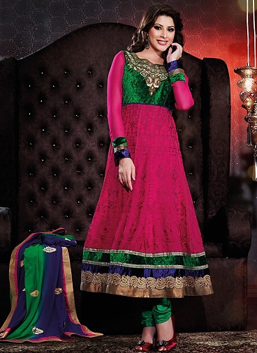 Lyserød og grøn Salwar Kameez