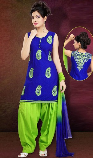 Grøn og blå Salwar Kameez