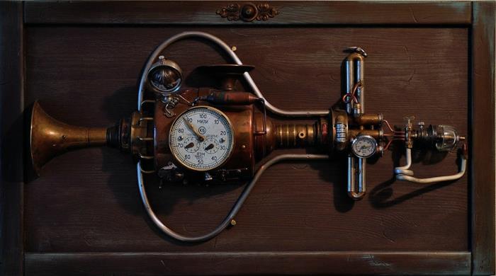 steampunk taide kokoonpano metalli hahmo kone