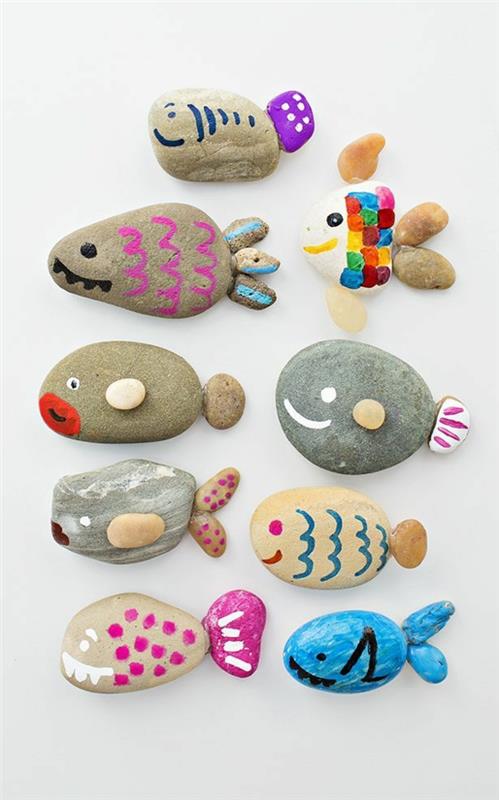 kivien maalaus kalat lasten kanssa