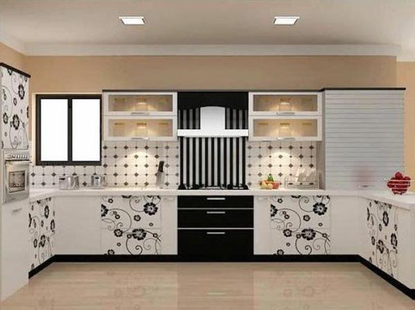 modulaarinen keittiösuunnitteluideoita keittiö mustavalkoinen kukkakuvio