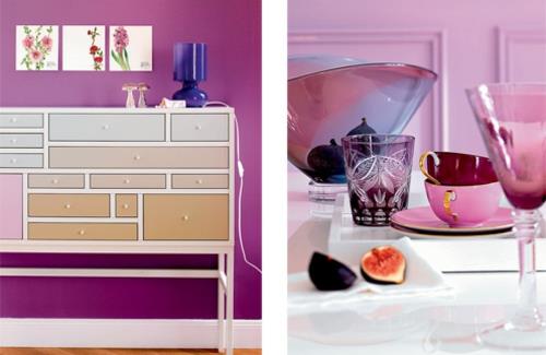 tyylikäs violetti olohuoneen sisustuslaatikoiden värimaailma