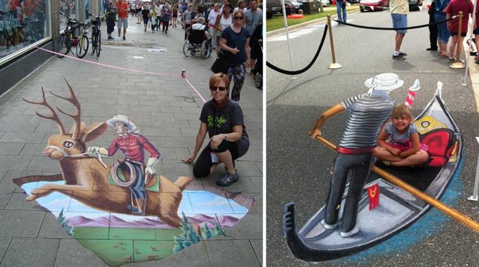 katutaiteilija 3d graffiti liitu piirustukset