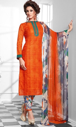 Egyenes öltöny Design narancssárga Salwar Suit-5