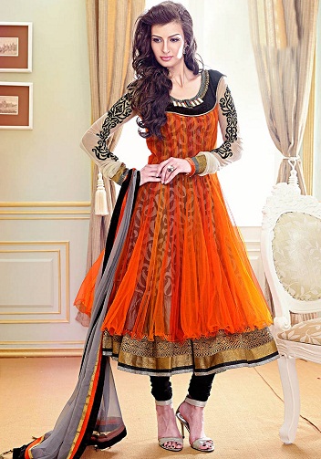 Anarkali -stil orange salwardragt