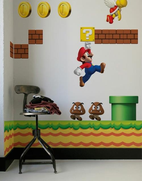 super mario -seinäkoriste lastenhuoneen suunnittelussa