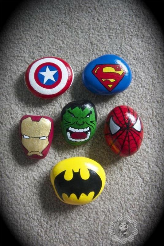 supersankarit maalaus kivet motiivit batman spiderman hulk