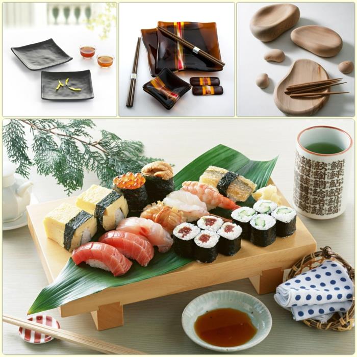 sushi -astiasarja japanilaisia ​​astioita ja sushitarvikkeita