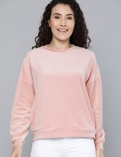 Sweatshirt i fløjl med rund hals til kvinder