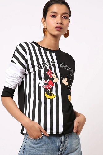 Disney csíkos pulóver Mickey egér nyomtatással
