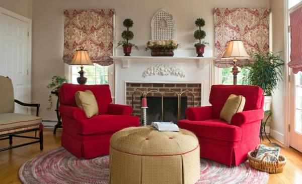 symmetria olohuone takka punainen nojatuoli