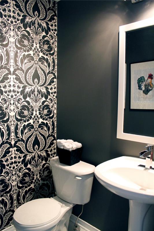 tapetti kuvio kylpyhuone seinän suunnittelu tyylikäs seinä tapetti valkoinen musta