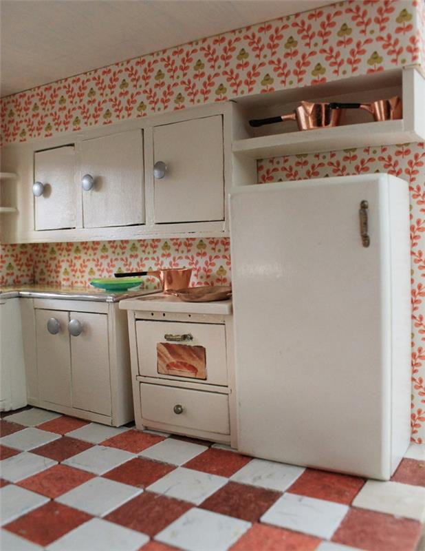 tapetti kuvio keittiö seinän suunnittelu kirkas keittiökalusteet värillinen lattia