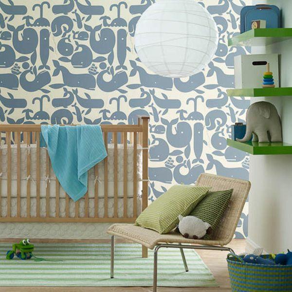 vauvan huone tapetti huonekalut seinän suunnittelu kuvio sininen vesieläimiä