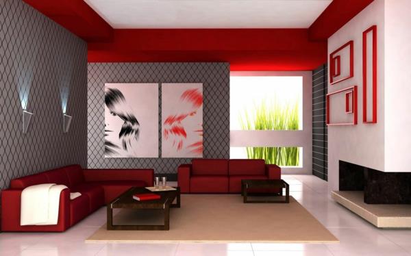 taustakuvat harmaat figuraaliset rombit pop art punaiset sohvat kauniit seinän värit olohuone