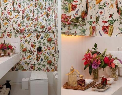 tapettiideoita kylpyhuoneessa kukkakoriste kukkakuvio kukkakimppu värikäs