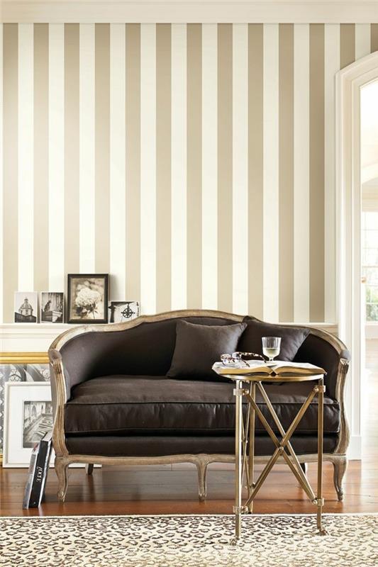 tapetti ideoita raita kuvio tyylikäs kuvio beige ja valkoinen