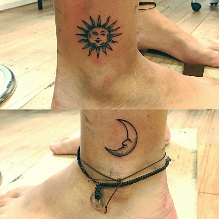 tatuointi nilkan kuu ja aurinko