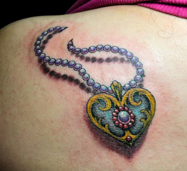 tatuointikuviot sydän helmi kaulakoru sydän ketju riipus