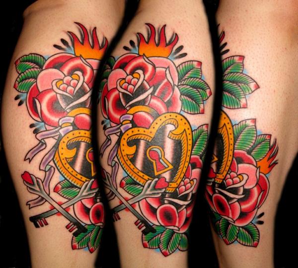 sydän tatuointi lukko värillinen tatuoinnit kehon osa jalka