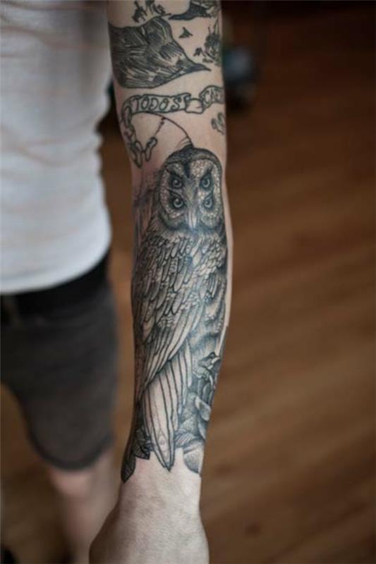 olkavarren tatuointi aiheet pöllö lintu