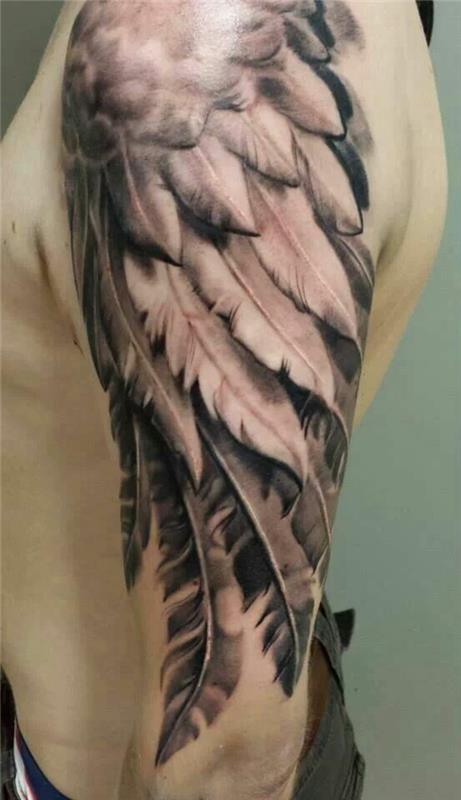 tatuointi olkavarren ideoita höyhenkuviot tatuoinnit