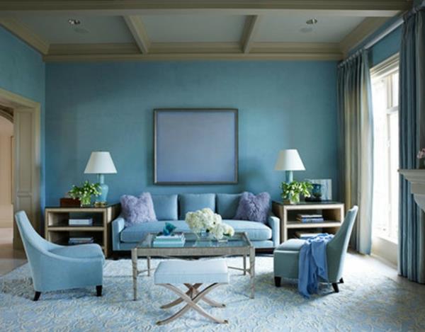seinän väri jauhe sininen olohuoneen seinän suunnitteluideoita
