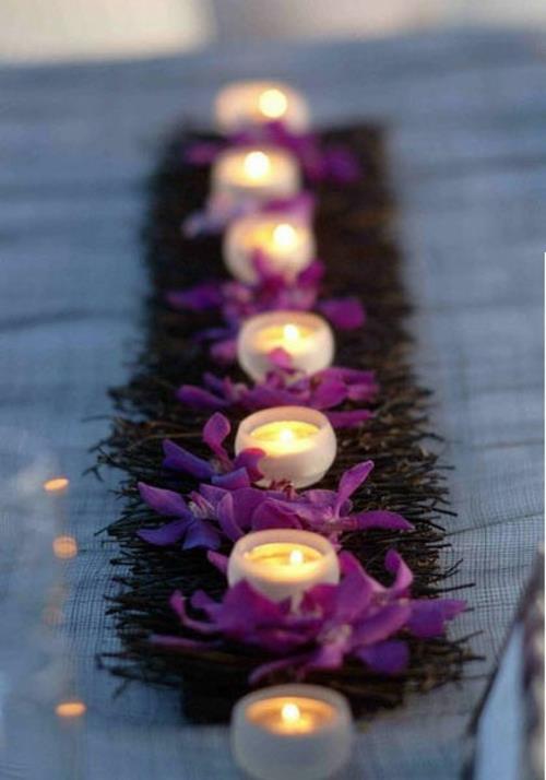 teelights lasikotelo violetit kukat