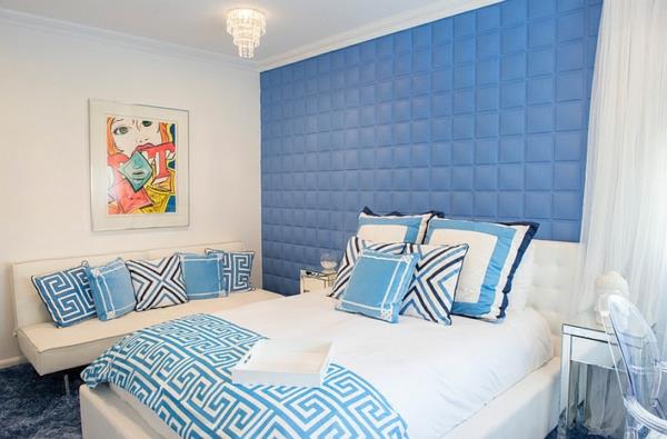 teini makuuhuone suunnittelu sininen valkoinen