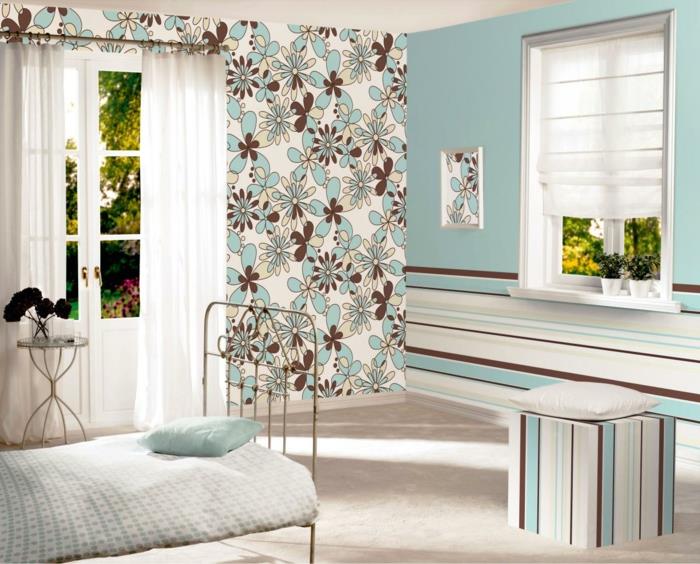 Portaallinen kuvio seinän suunnittelu makuuhuone sininen