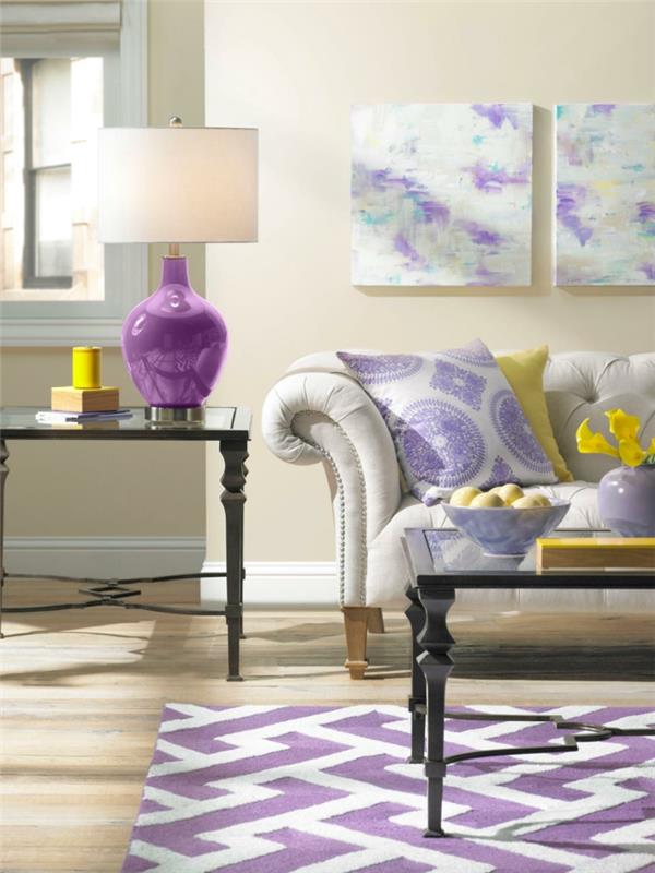 osta matto violetti olohuone ideoita olohuone keltainen aksentti