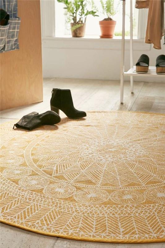 matto pyöreä keltainen kaunis kuvio kotiideoita tekstiilejä
