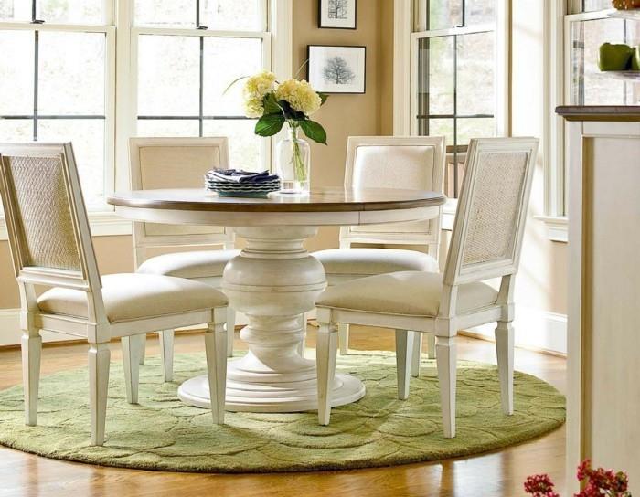 matto pyöreä vihreä tyylikäs ruokasali huonekalut beige seinän väri