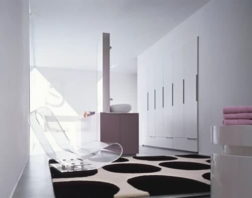 matto musta pyöreä valkoinen akryylituoli moderni sisäänrakennettu kaappi