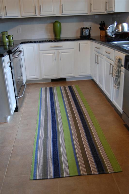 matto juoksijat keittiö raita kuvio lattialaatat kirkas keittiökaapit