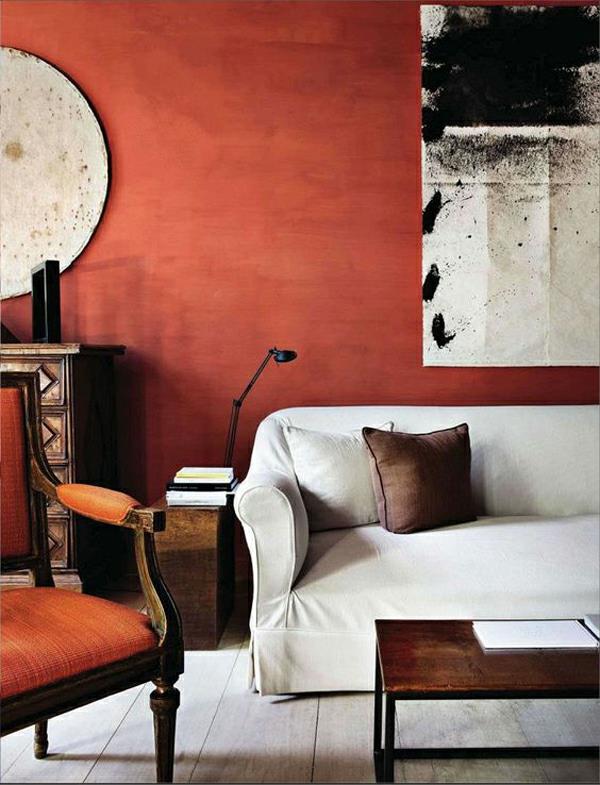 terrakotta seinän väri nahka tuoli valkoinen sohva