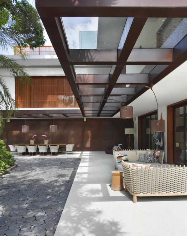 patio katto ideoita ultramoderni puutarha suunnittelu markiisi ruskea