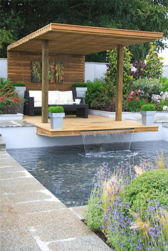 terassisuunnittelukuvat veranta rakentaa puista pergolaa suoraan uima -altaalle