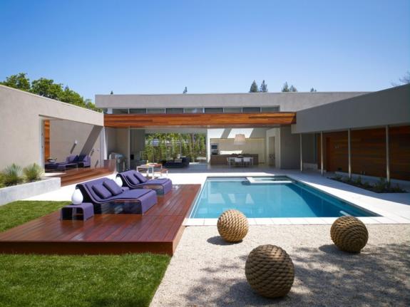 terassi suunnitteluideoita lounge huonekalut puutarha uima -allas puinen veranta