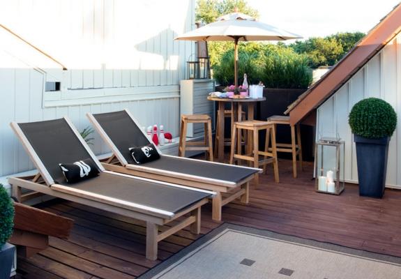 terassisuunnitteluideoita lounge -huonekalunäkymä ja aurinkosuoja