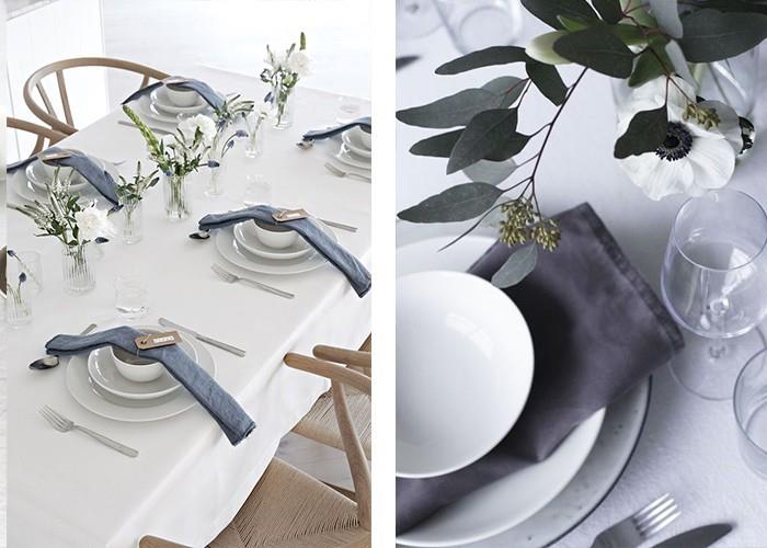 pöytä koristele väri kontrasti harmaa lautasliinat