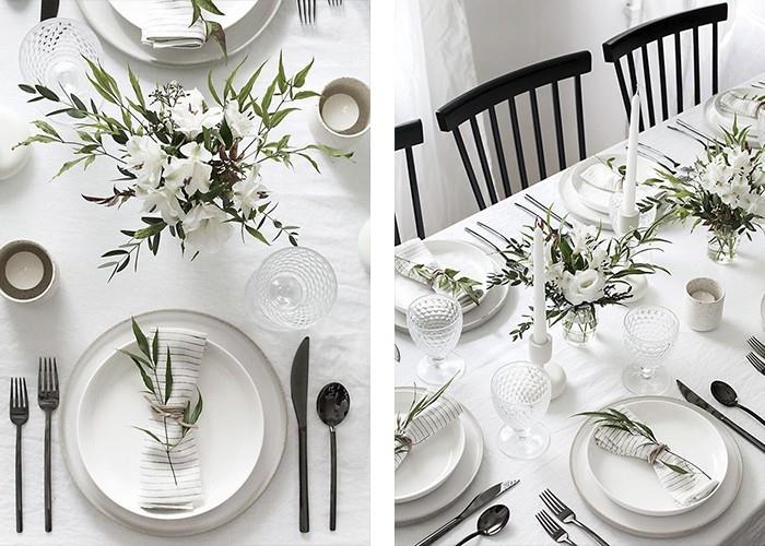 pöytä koristele valkoiset pöytäliinat kasvit tuoreina
