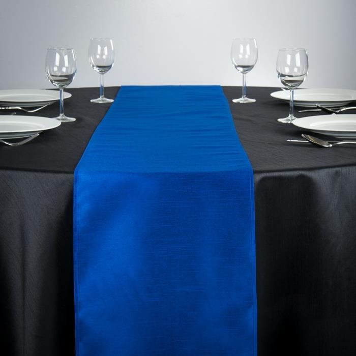 pöytäkoriste sininen sininen pöytäjuoksija musta pöytäliina kontrasti